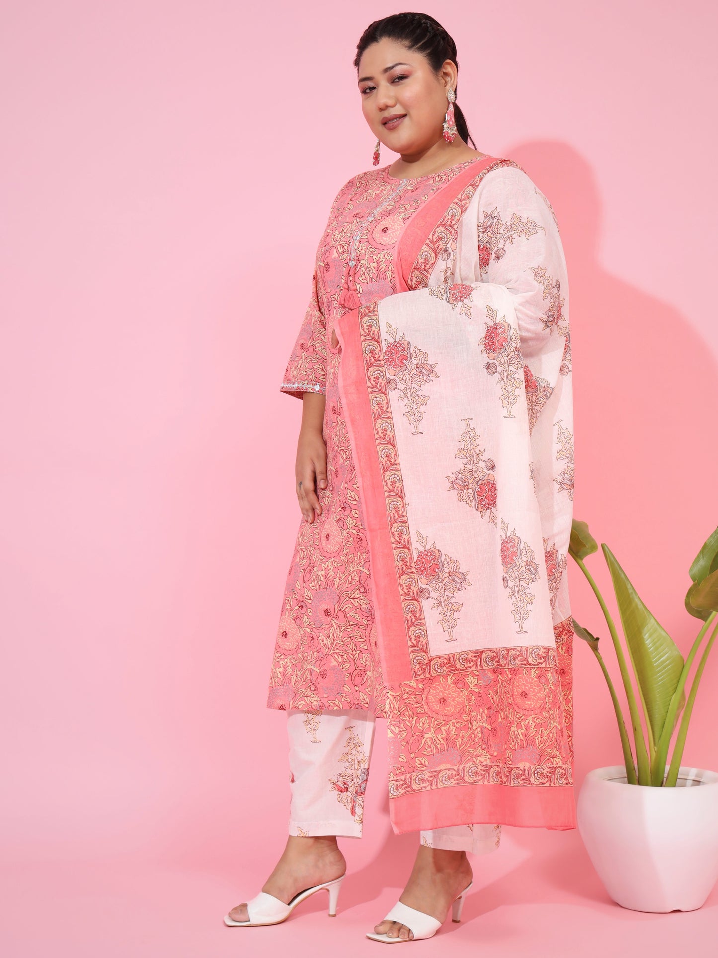 Pink Cotton Straight Kurta Set