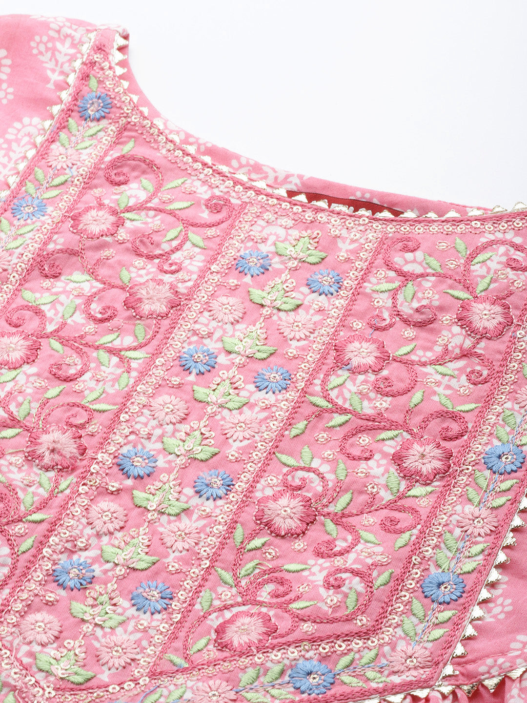 Pink Embroidered A-Line Cotton Kurta