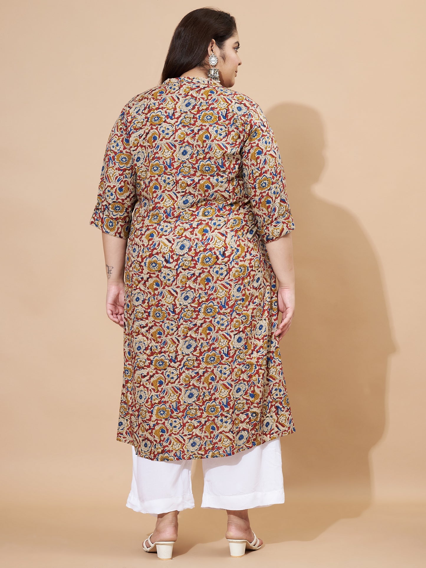 Beige Kalamkari Printed A-Line Rayon Stitched Kurta