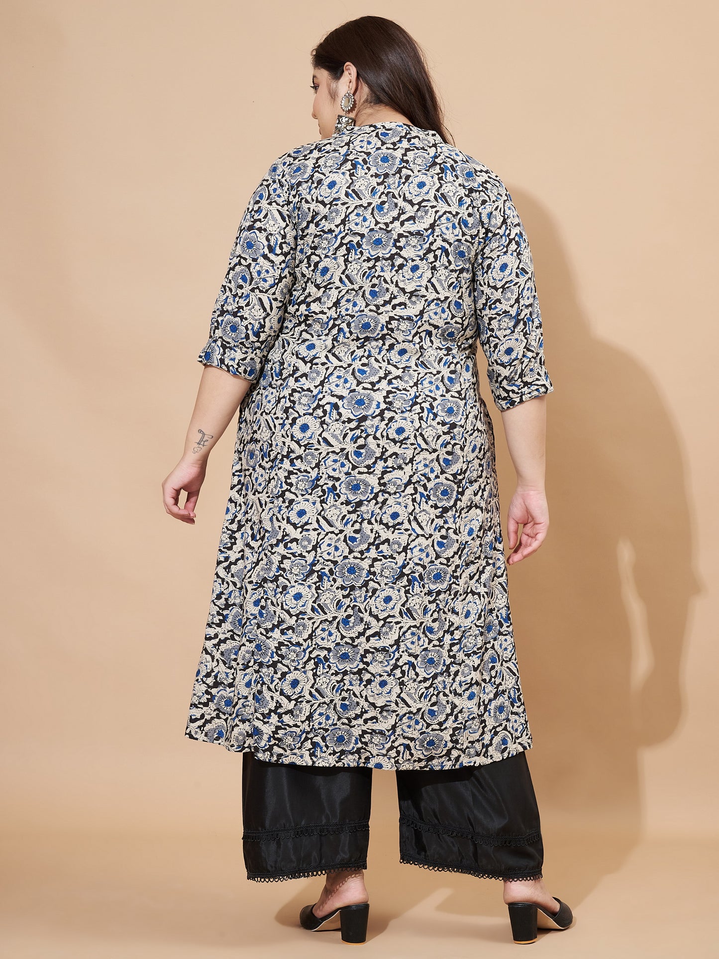 Blue Kalamkari Printed A-Line Rayon Stitched Kurta