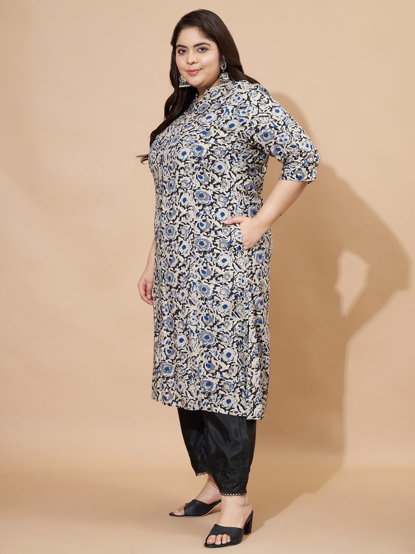 Blue Kalamkari Printed A-Line Rayon Stitched Kurta