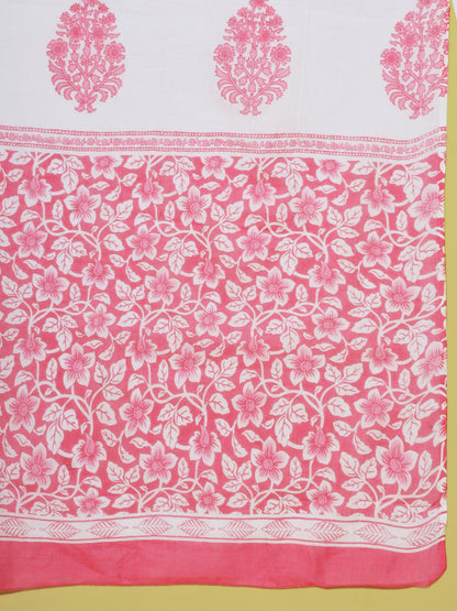 Pink Printed Anarkali Cotton Kurta Set