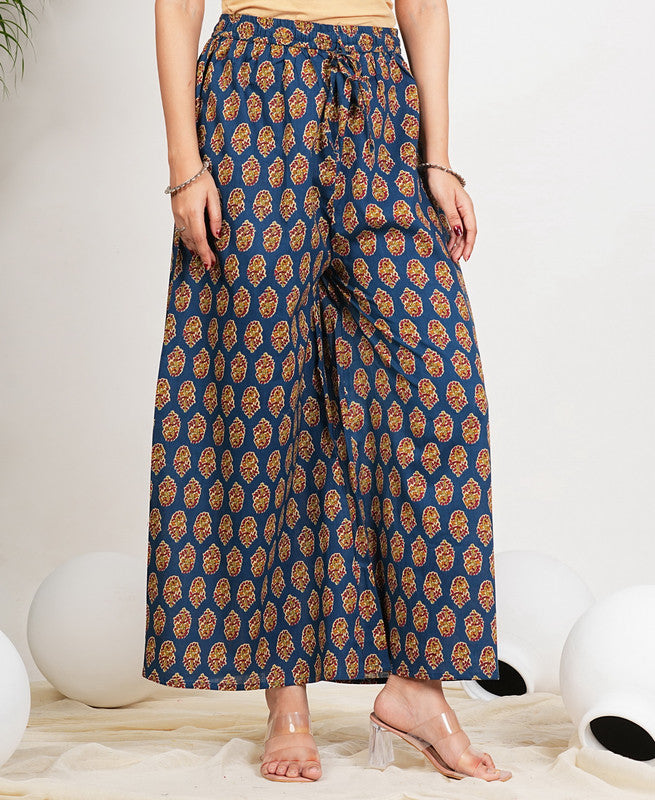 Aqua Blue Kalamkari Print Alia Cut Cotton Kurta set