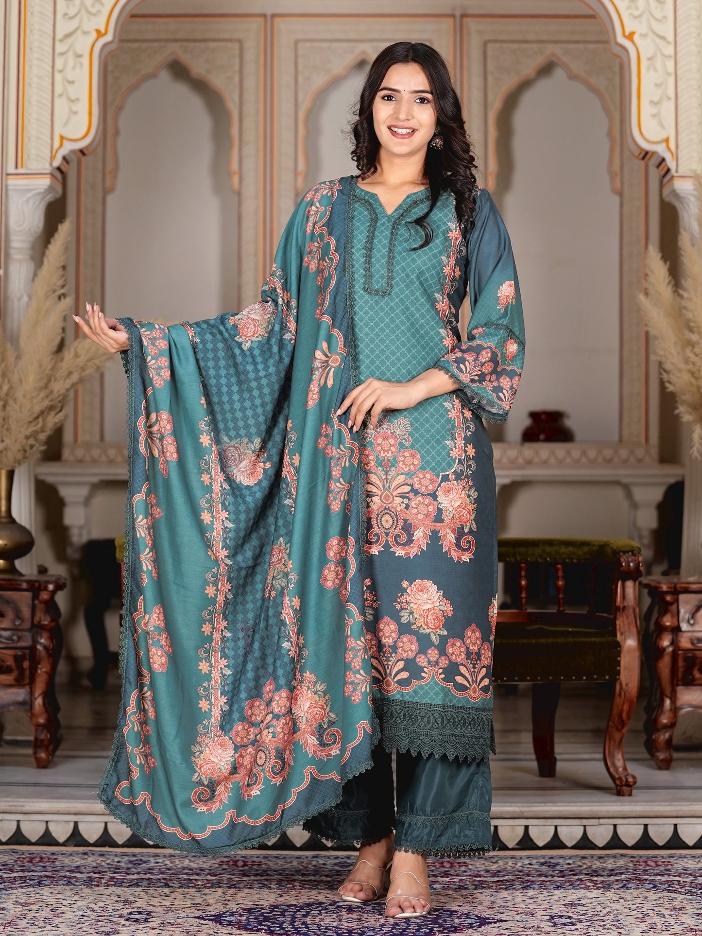 Aqua Muslin Pakistani Style Straight Kurta Set