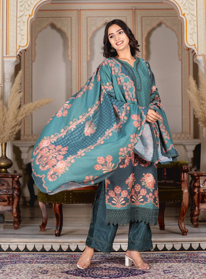 Aqua Muslin Pakistani Style Straight Kurta Set