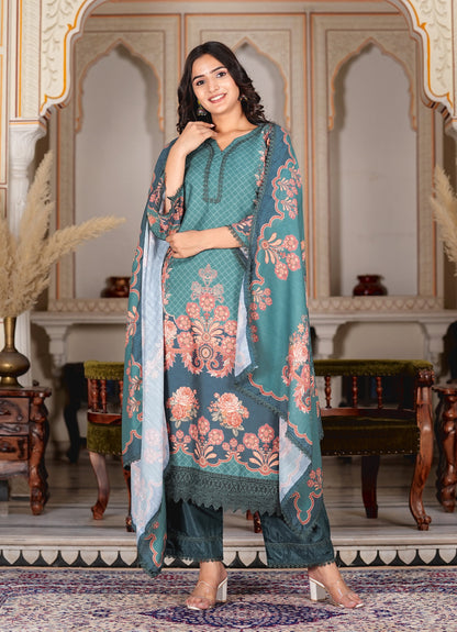 Aqua Muslin Pakistani Style Straight Kurta Set