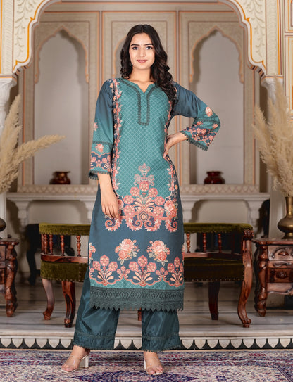 Aqua Muslin Pakistani Style Straight Kurta Set