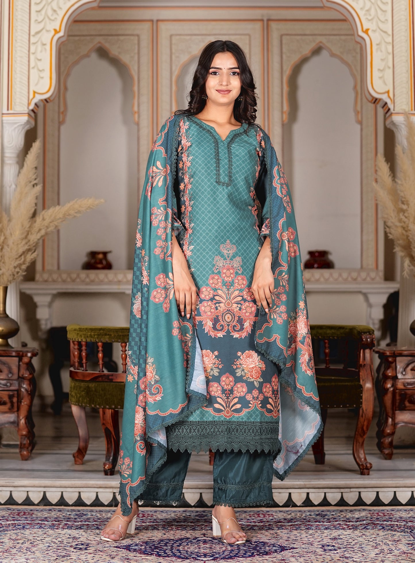 Aqua Muslin Pakistani Style Straight Kurta Set