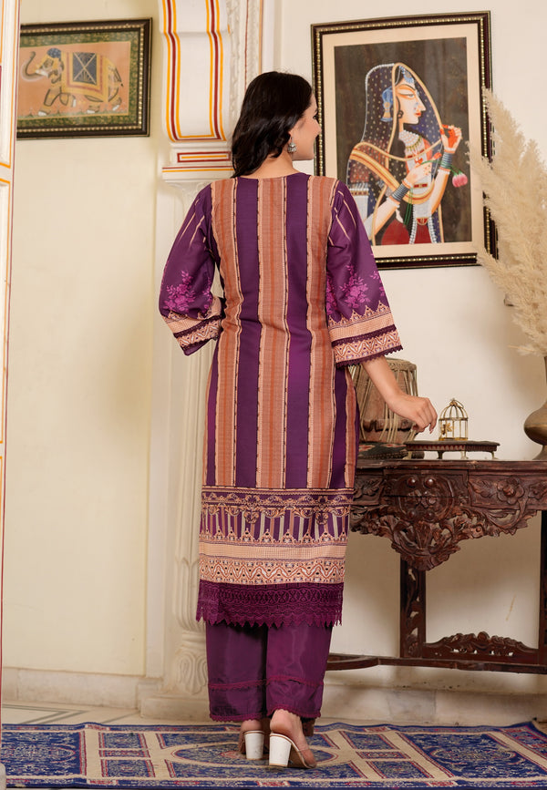Purple Muslin Pakistani Style Straight Kurta Set