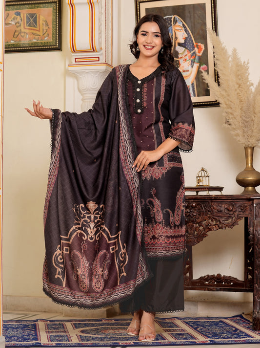 Black Muslin Pakistani Style Straight Kurta Set