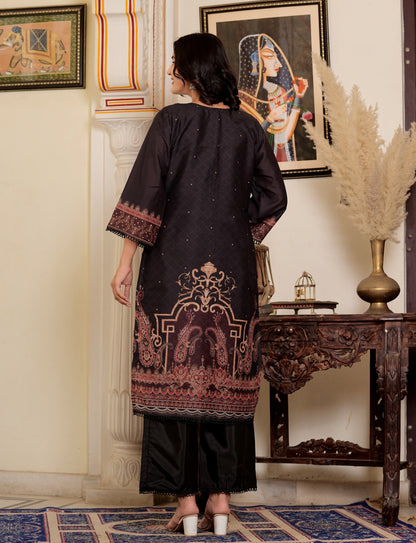 Black Muslin Pakistani Style Straight Kurta Set