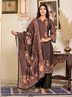 Brown Muslin Pakistani Style Straight Kurta Set