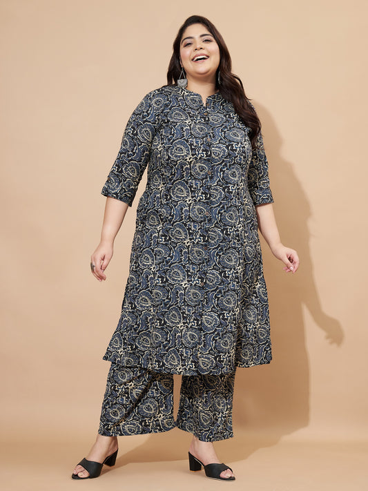 Blue Kalamkari Printed Cotton Co-Ord Set