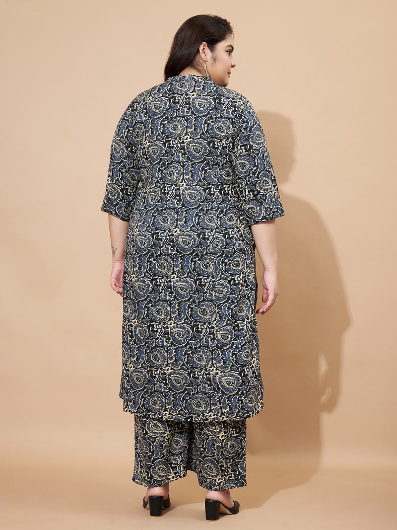 Blue Kalamkari Printed Cotton Co-Ord Set