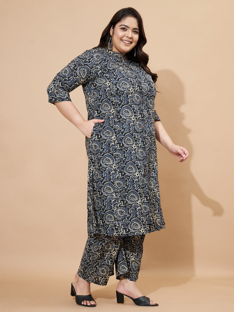 Blue Kalamkari Printed Cotton Co-Ord Set