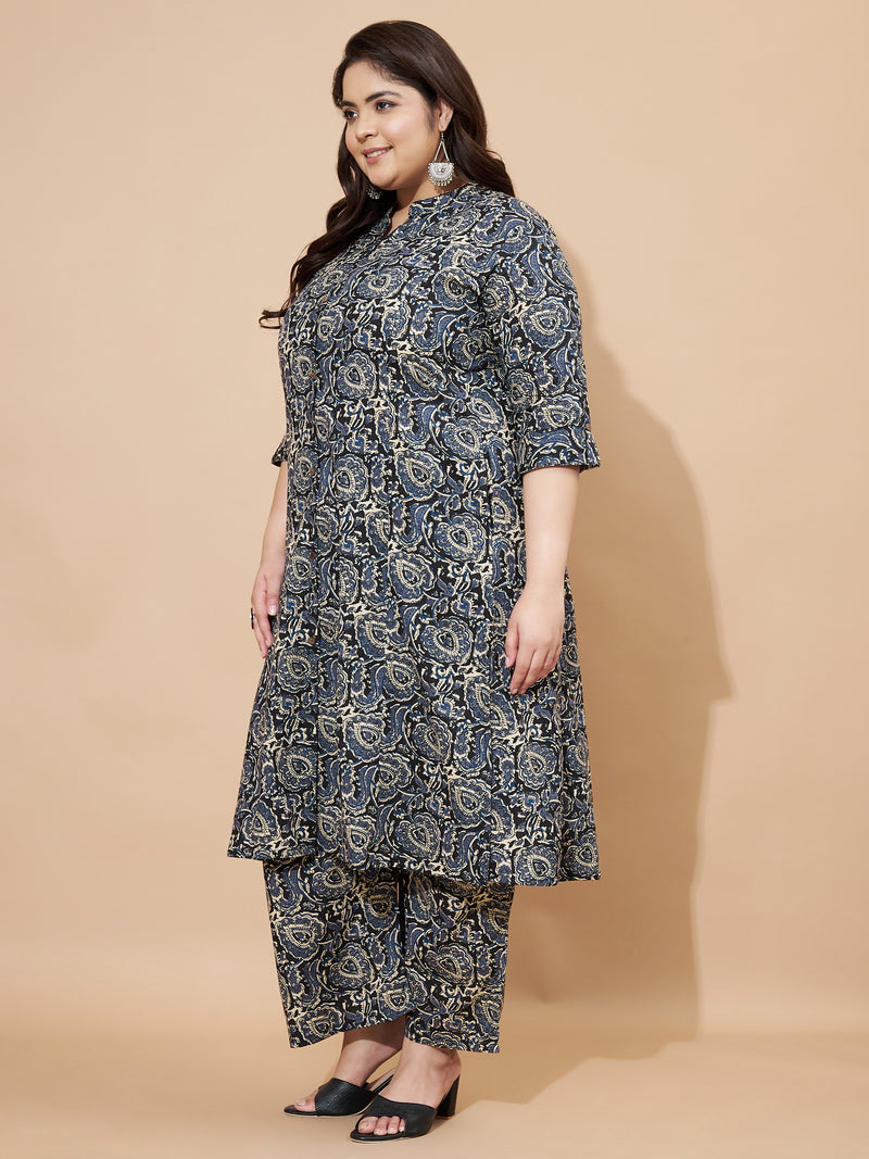 Blue Kalamkari Printed Cotton Co-Ord Set