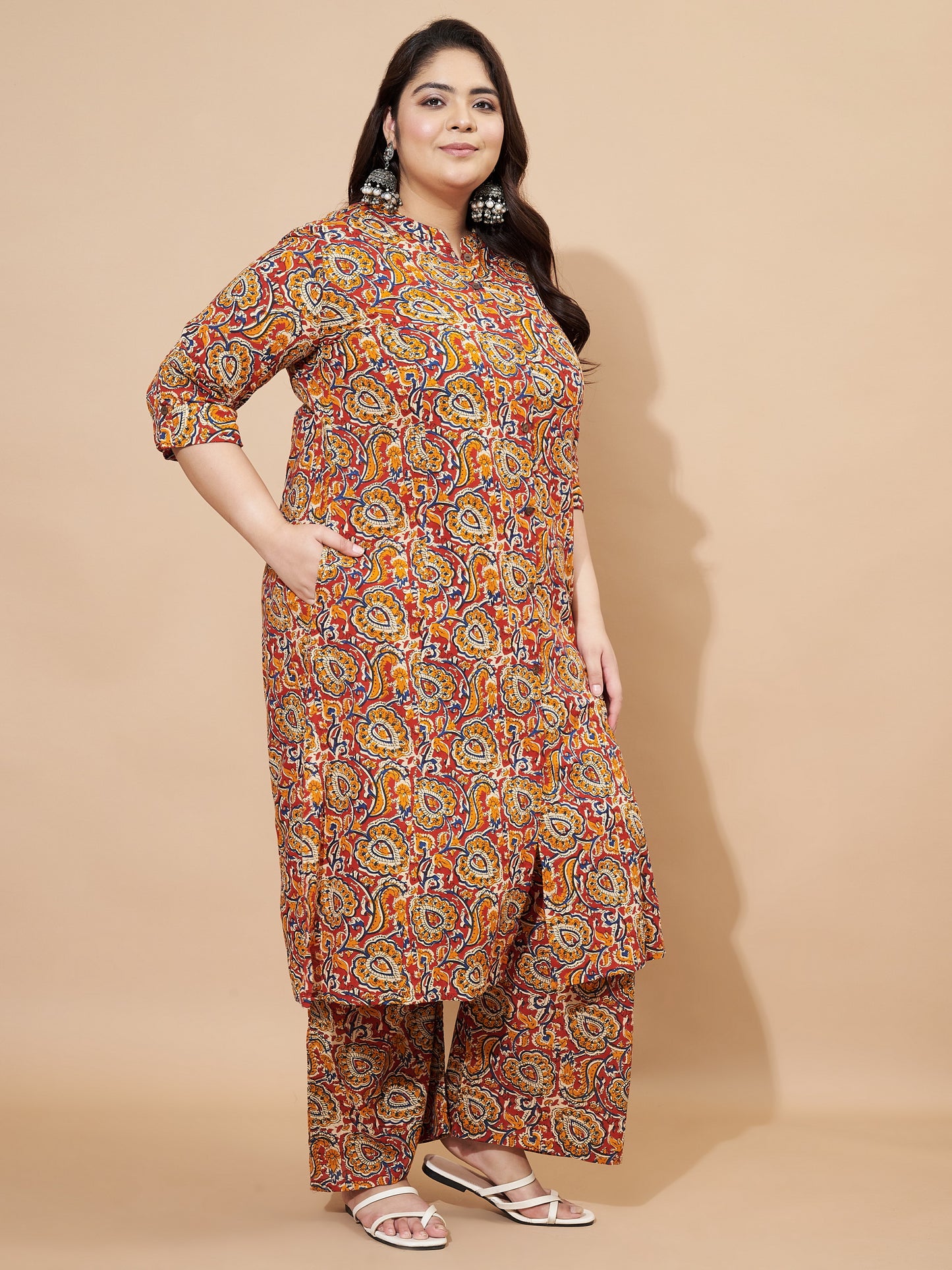 Red Kalamkari Printed Cotton Co-Ord Set