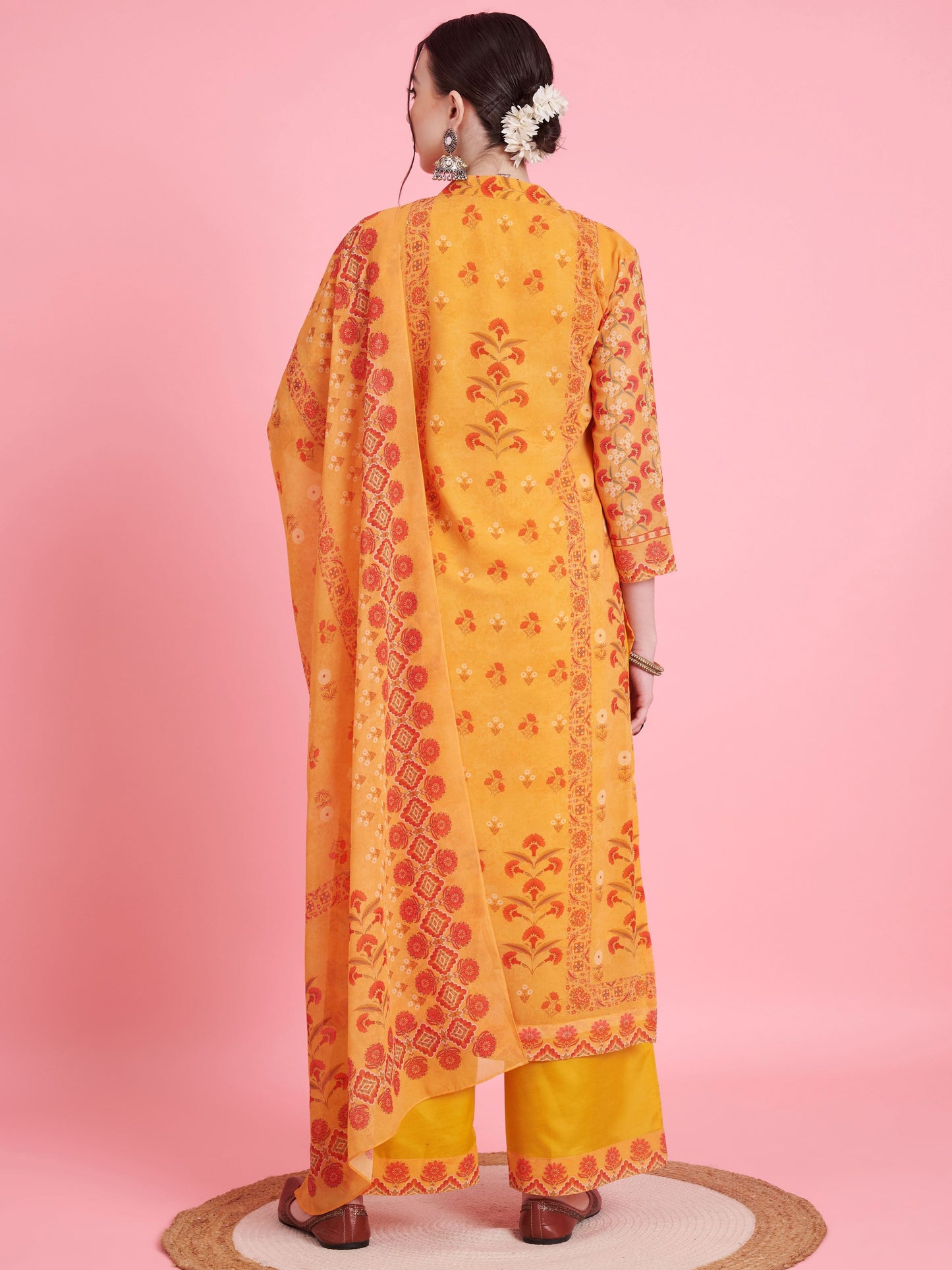 Yellow Georgette Straight Kurta Set