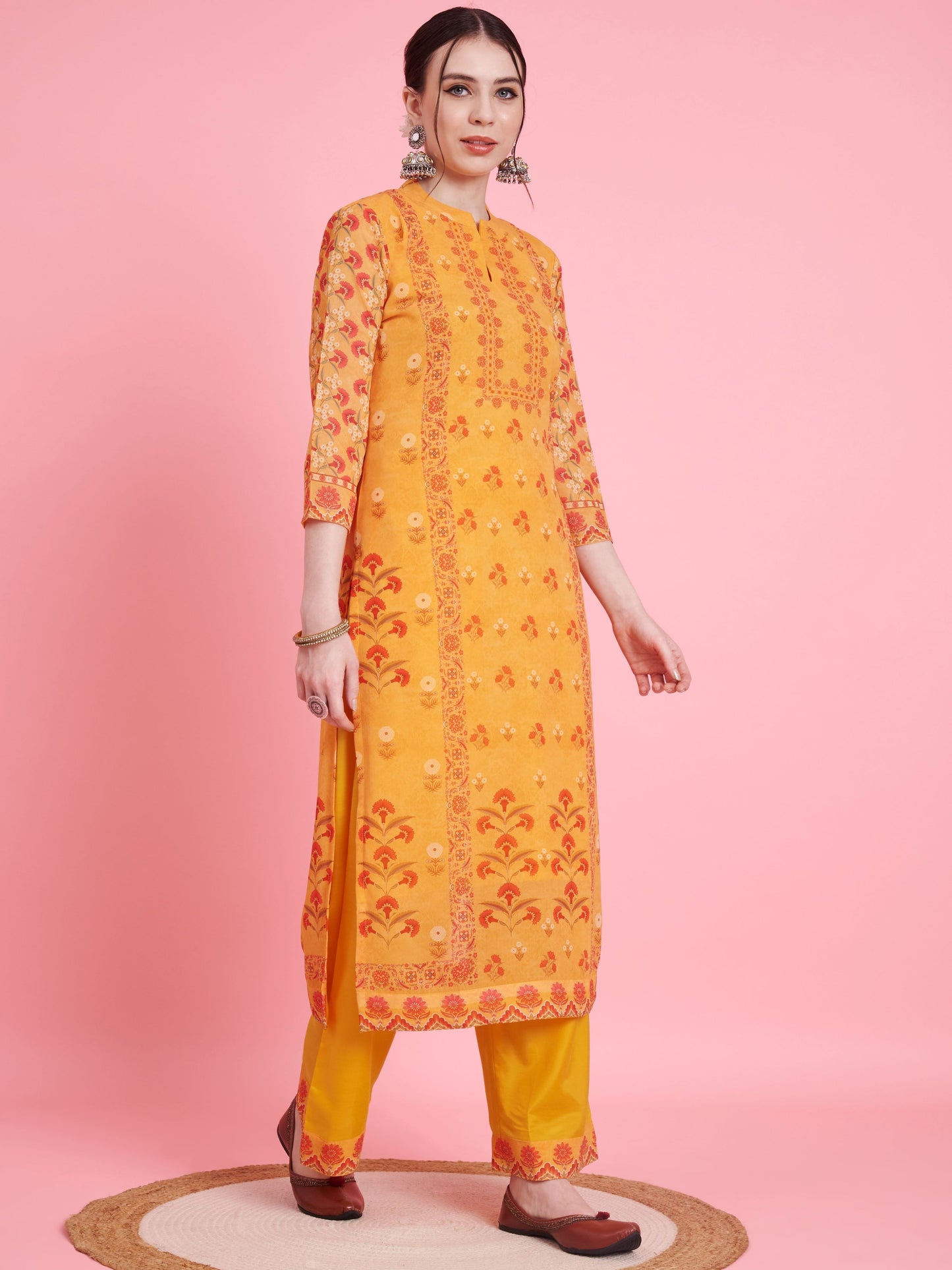 Yellow Georgette Straight Kurta Set