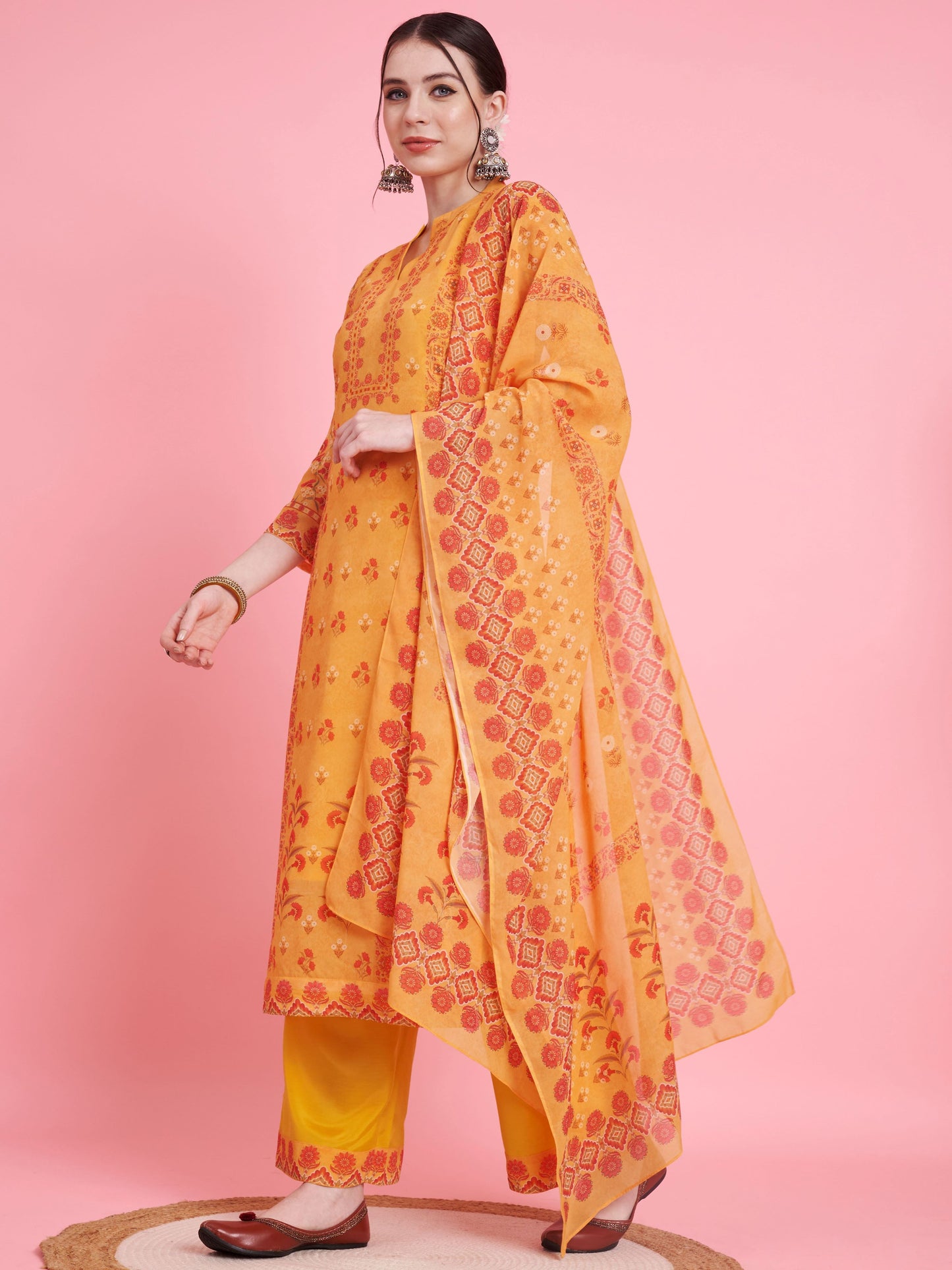 Yellow Georgette Straight Kurta Set