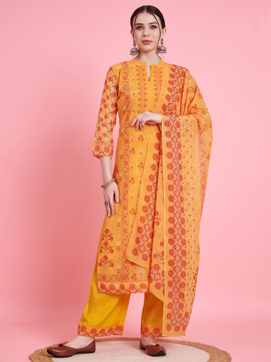 Yellow Georgette Straight Kurta Set