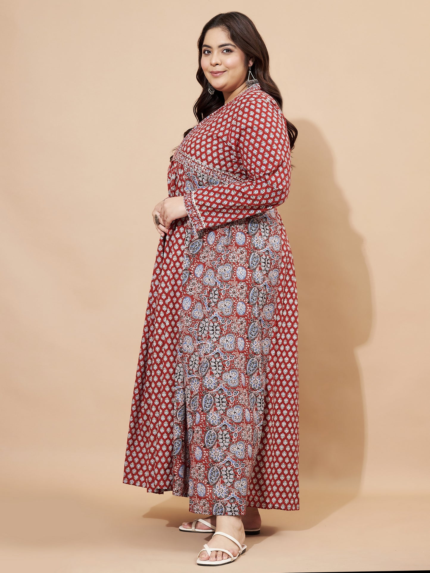 Maroon Floral Printed Anarkali Cotton Anarkali Gown