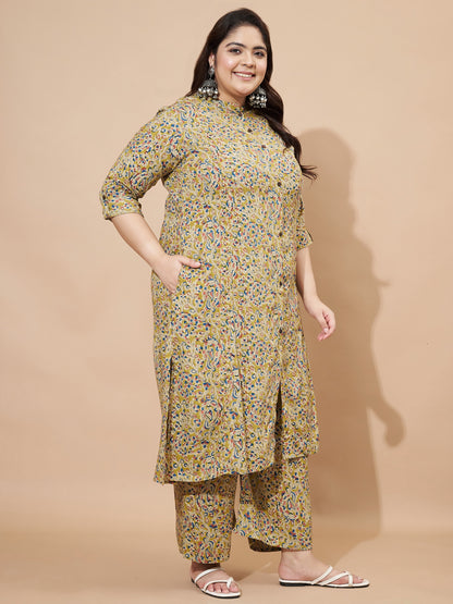 Mahendi Green Rayon Floral Printed A-Line Co-Ord Set