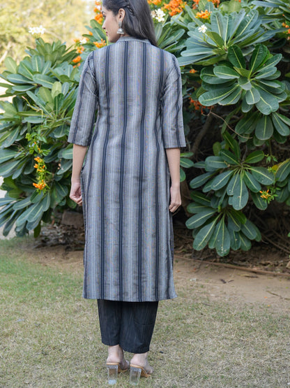 Black Straight Cotton Blend Kurta Set