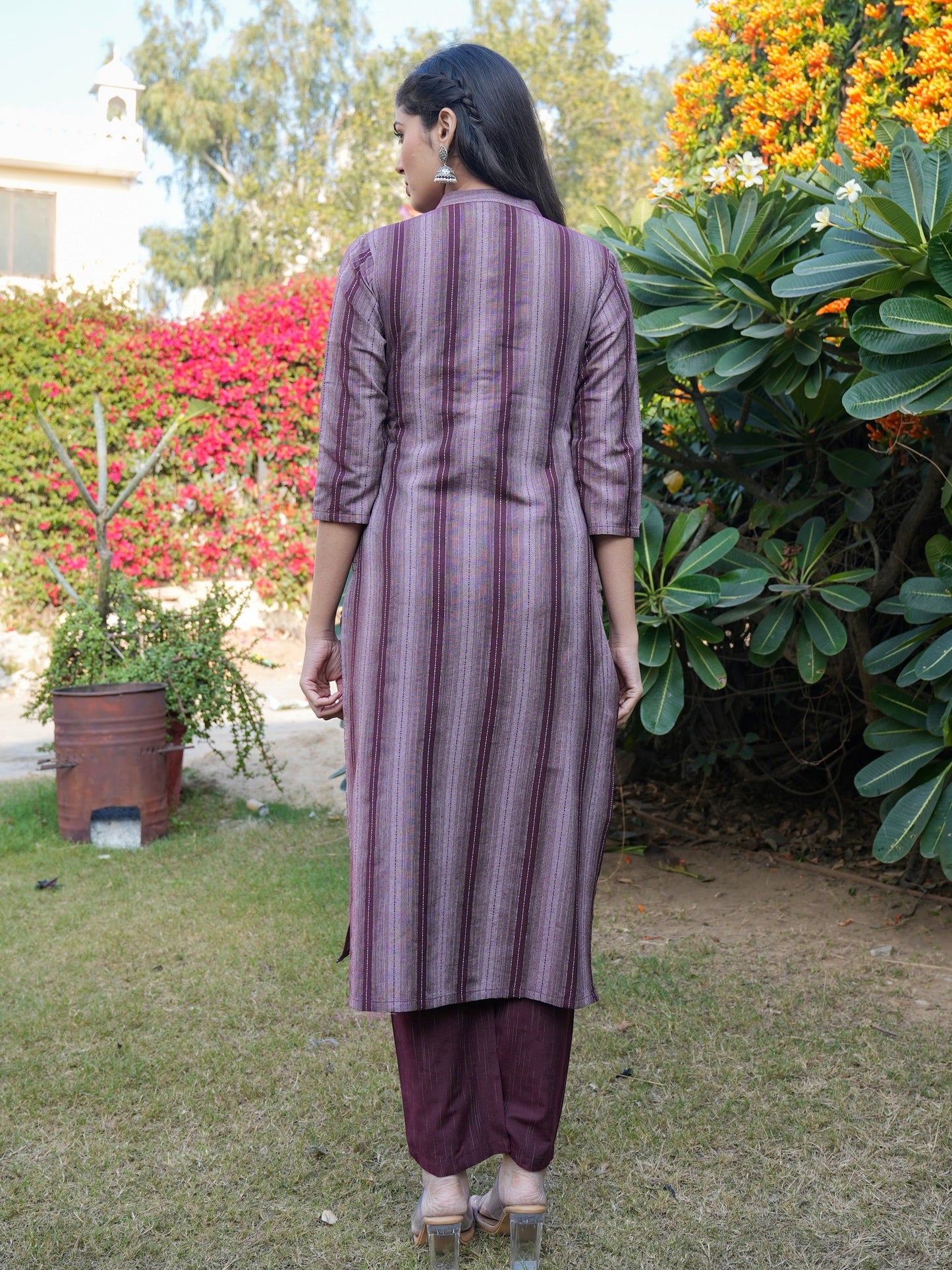 Wine Cotton Blend Straight Kurta Set