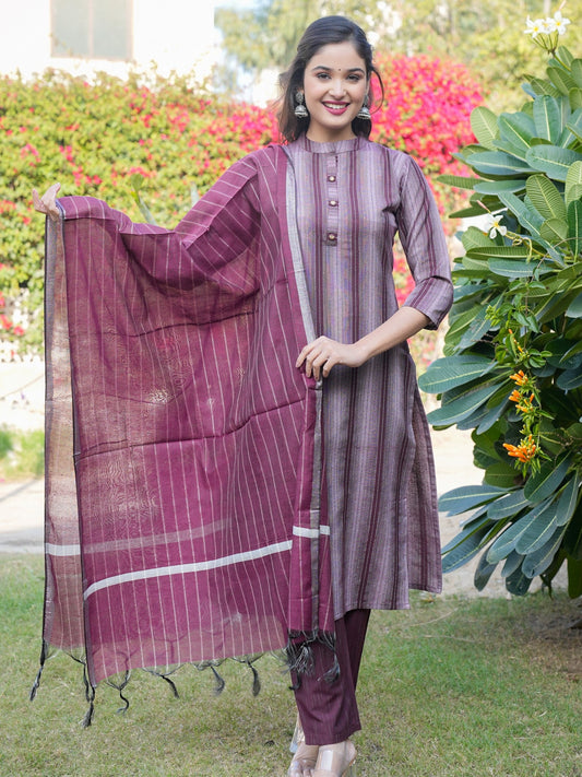 Wine Cotton Blend Straight Kurta Set