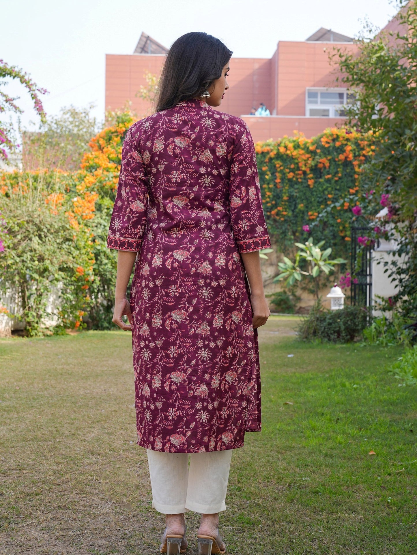 Purple Cotton Printed Straight Kurta