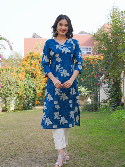 Blue Straight Cotton Kurta