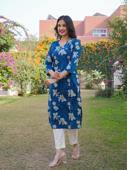 Blue Straight Cotton Kurta