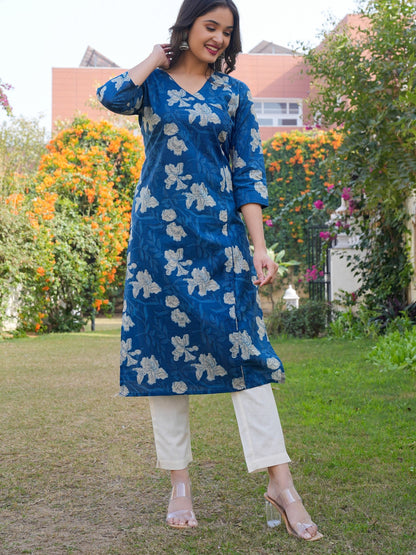 Blue Straight Cotton Kurta