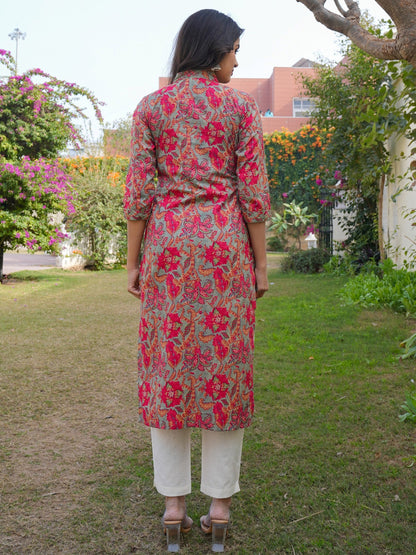 Pink And Teal Green Cotton Kurta