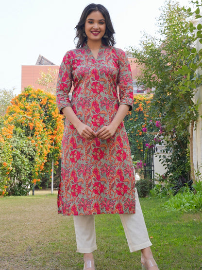 Pink And Teal Green Cotton Kurta