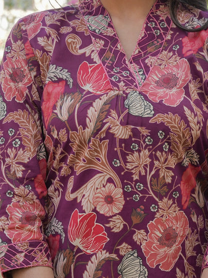 Purple Cotton Straight Printed Kurta