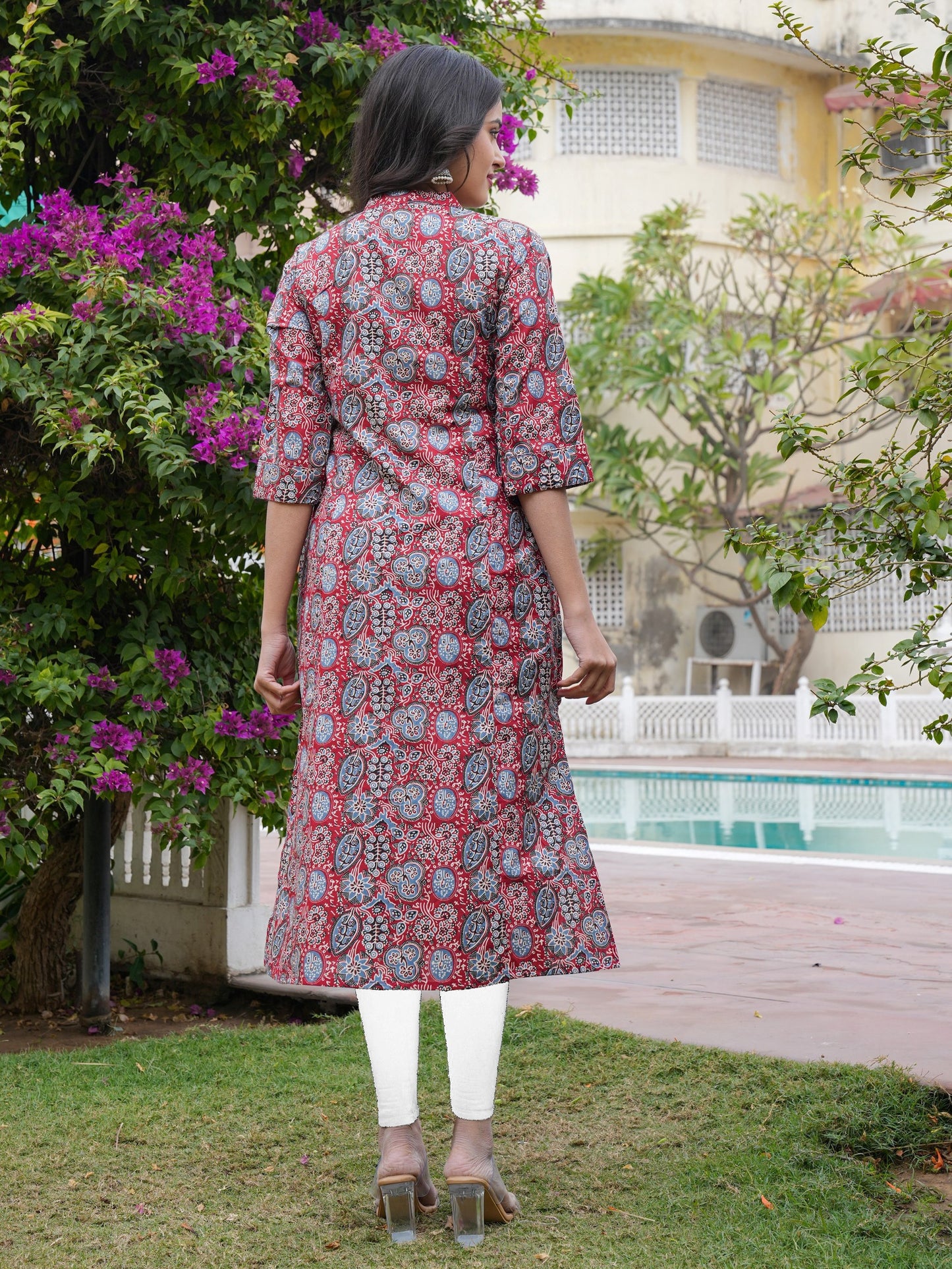 Red Printed Cotton Straight Kurta