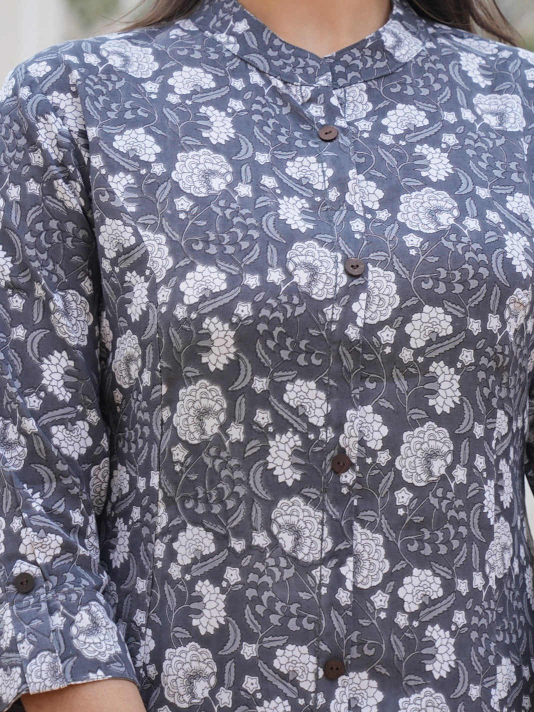 Grey Cotton Printed Straight Kurta