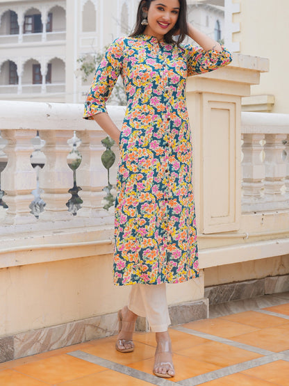 Multicolor Cotton Printed Straight Kurta