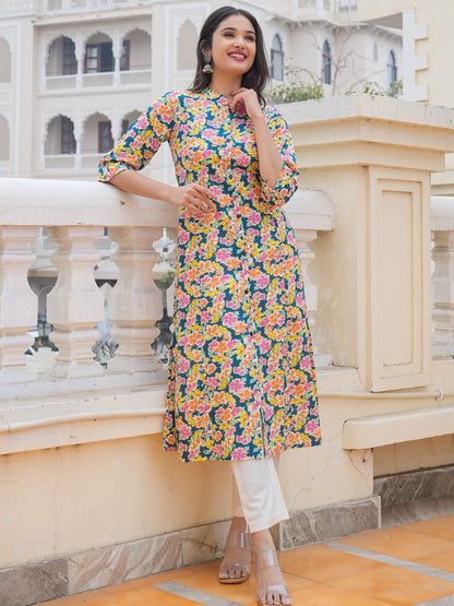 Multicolor Cotton Printed Straight Kurta