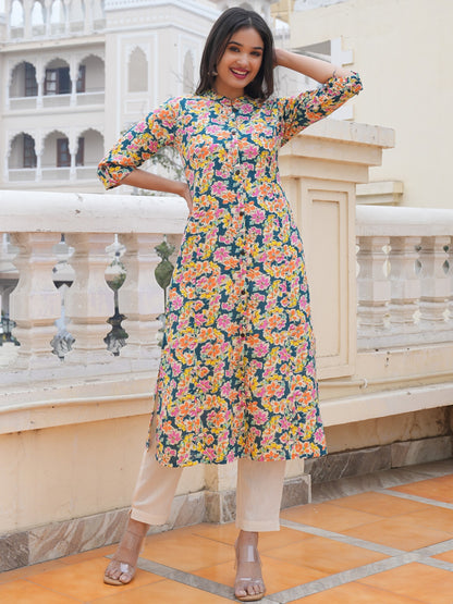 Multicolor Cotton Printed Straight Kurta