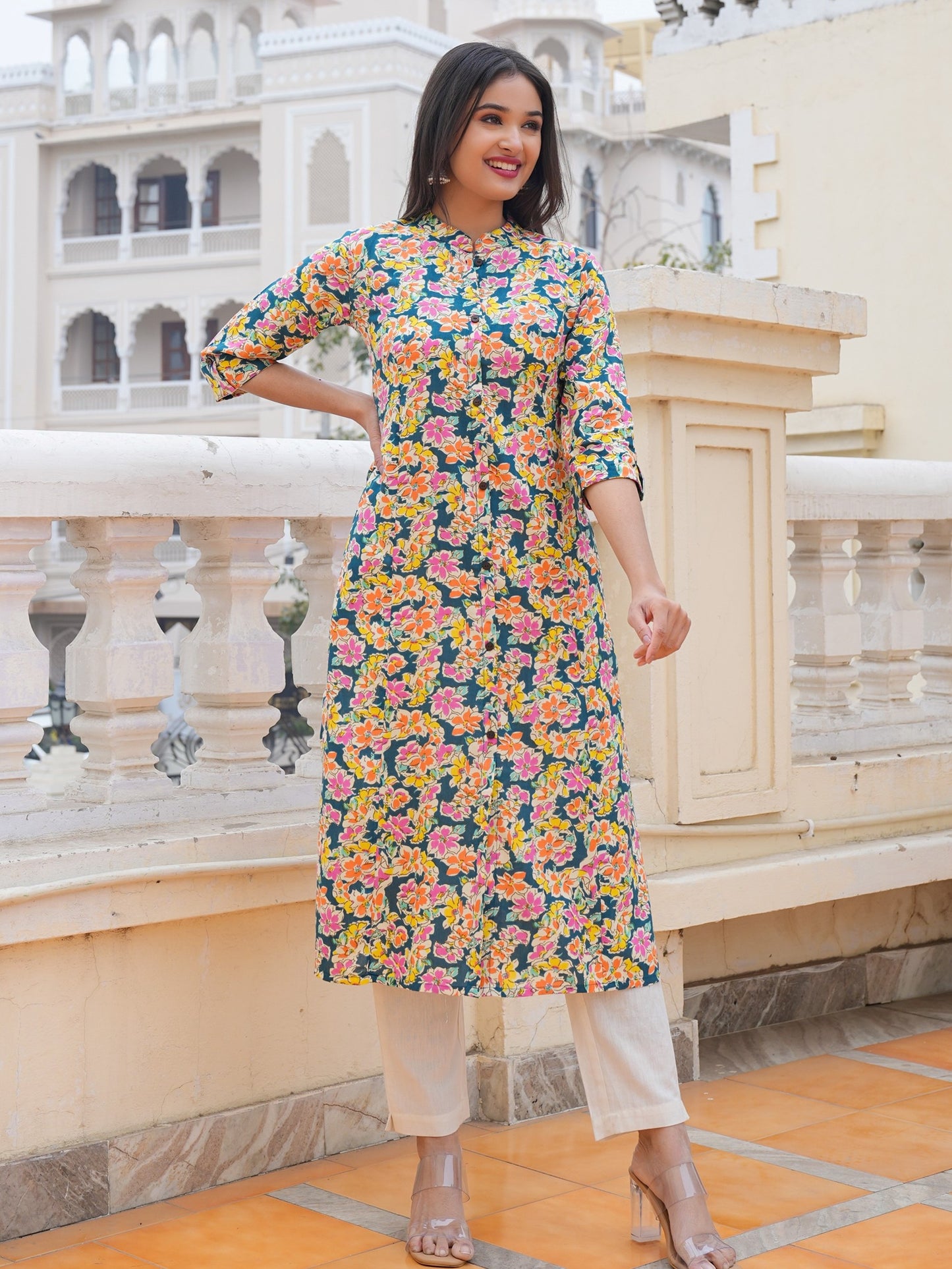 Multicolor Cotton Printed Straight Kurta