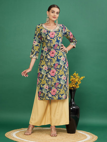 Aqua Cotton printed Kurta