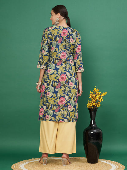 Aqua Cotton printed Kurta