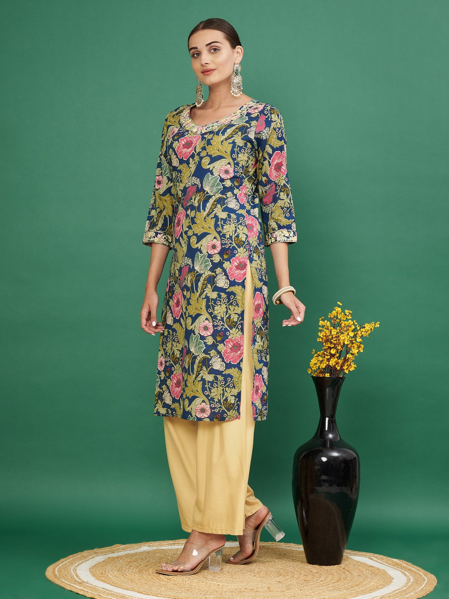 Aqua Cotton printed Kurta