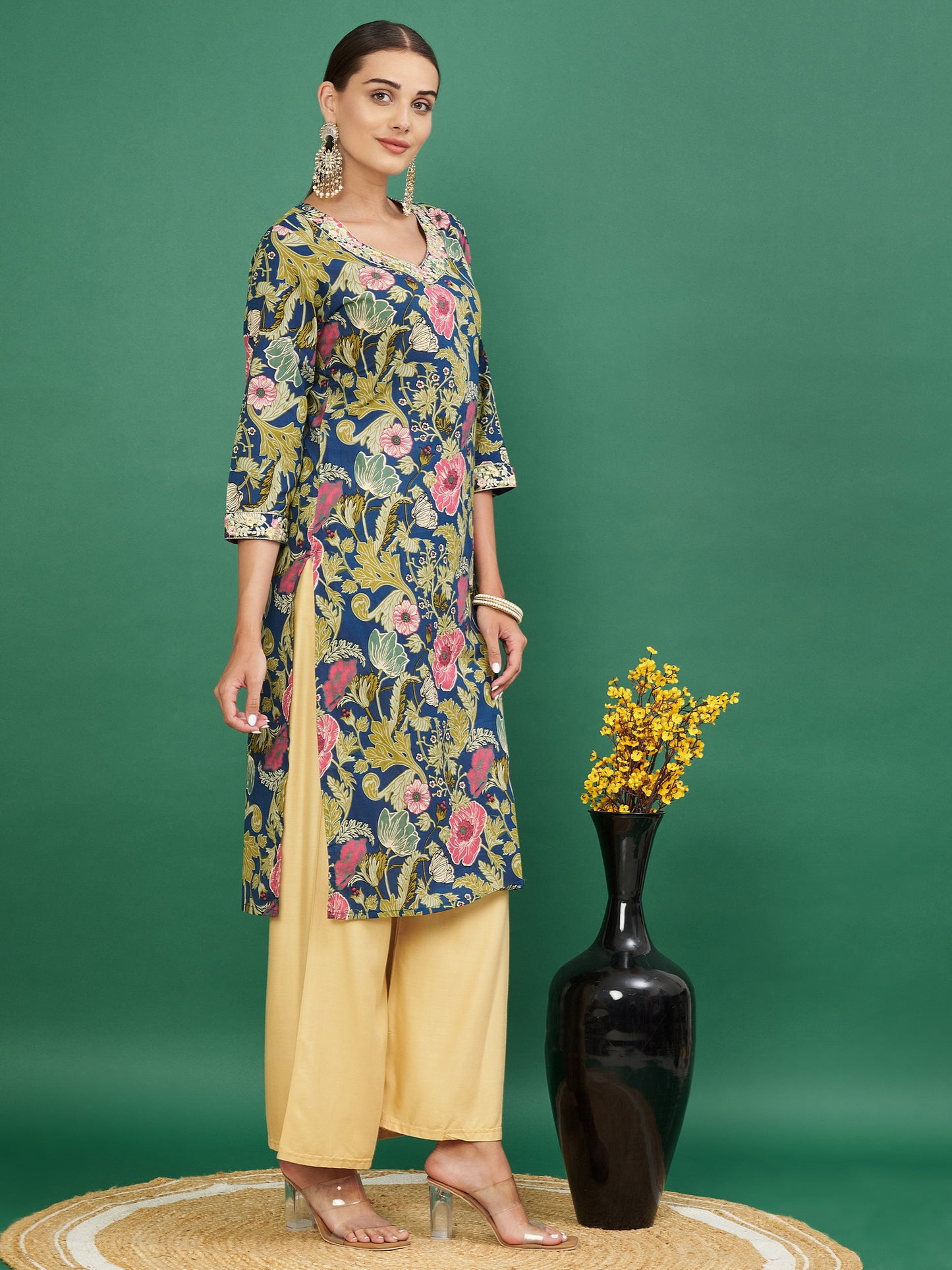 Aqua Cotton printed Kurta