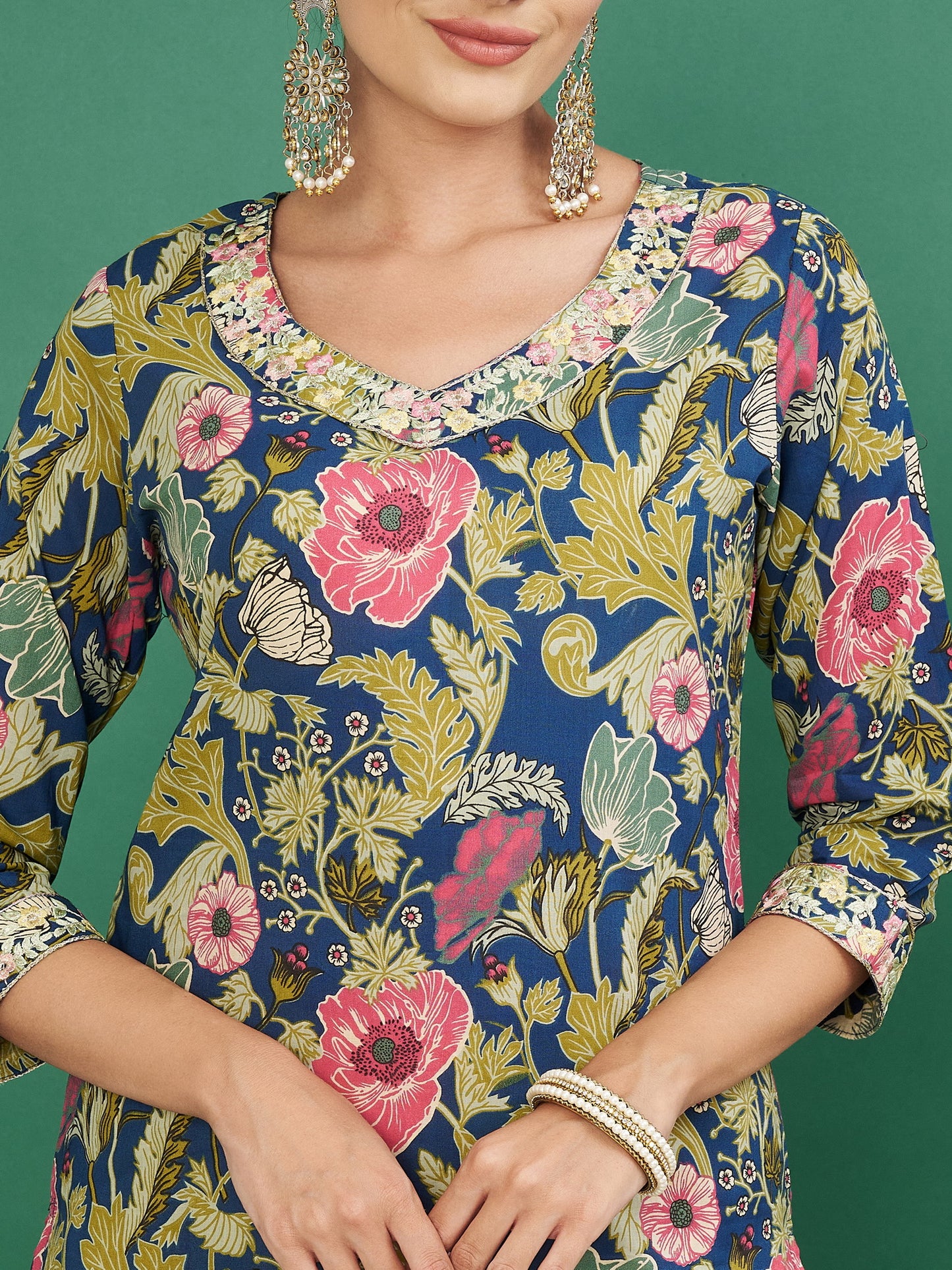 Aqua Cotton printed Kurta