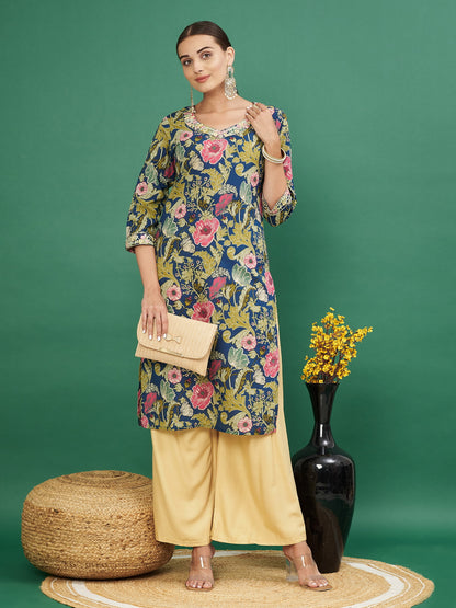 Aqua Cotton printed Kurta