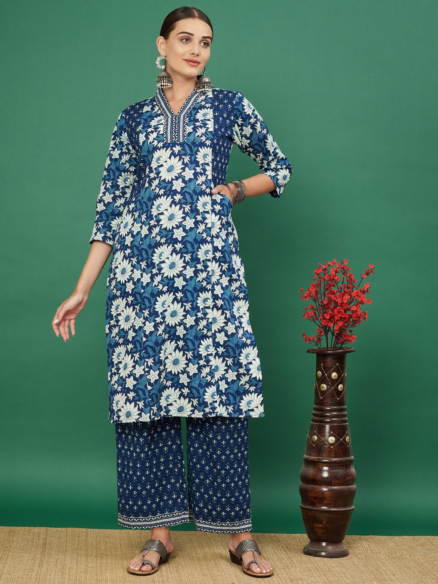 Blue Printed Cotton Kurta with Palazzo